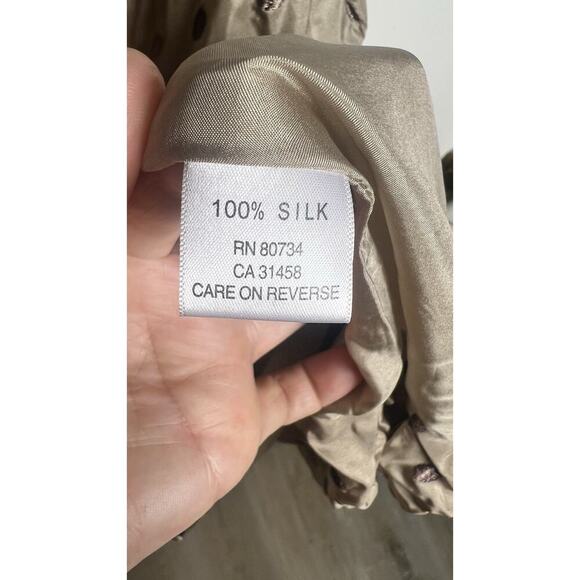 Max Azria Collection Sz 4 Tan 100% Silk Embroidered Polka Dot Bubble Hem Dress - Picture 10 of 12